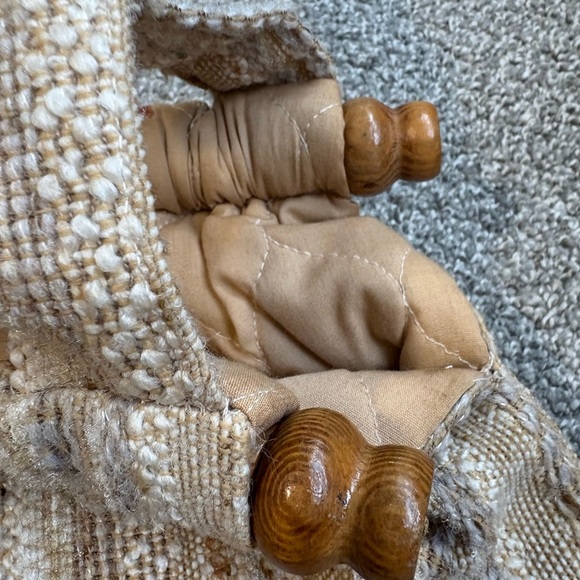 Vintage Handmade Tweed‎ Wool Wood Tote Shoulder Bag - Picture 12 of 16